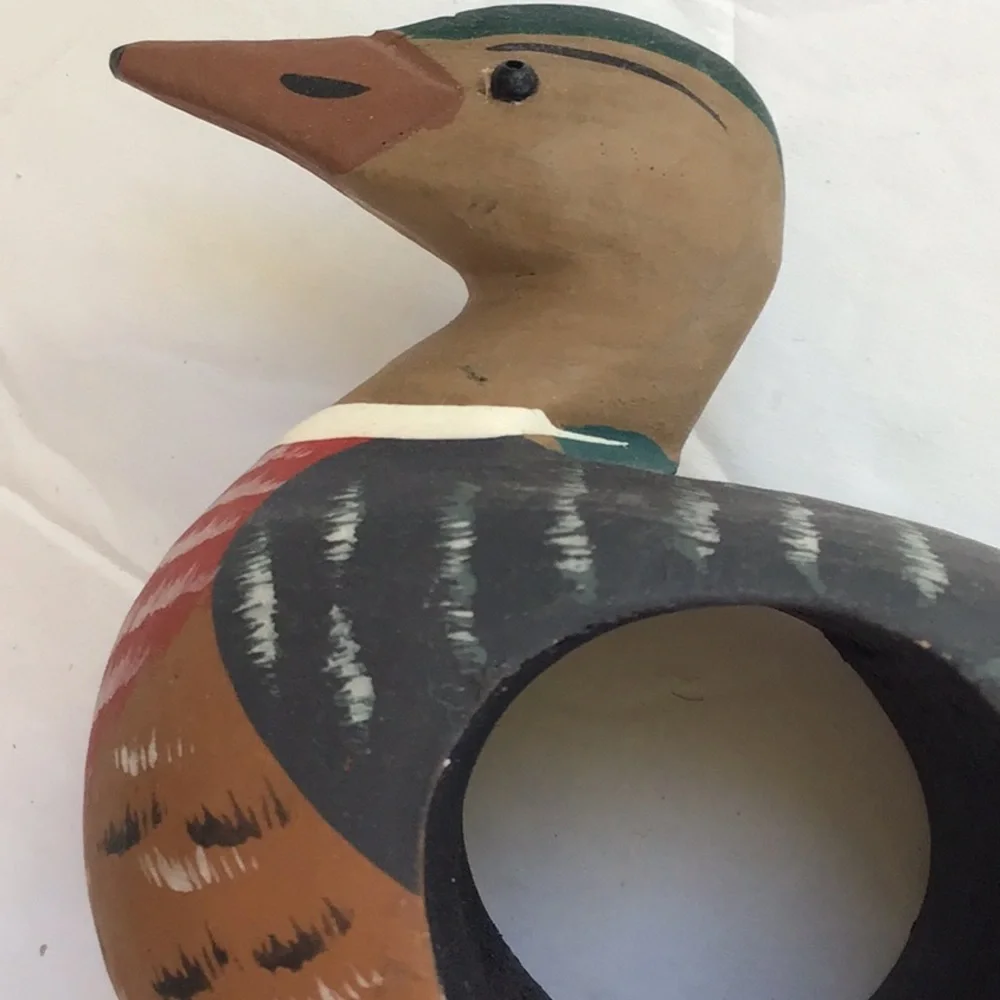 Hand Painted Rustic Primitive Wood Duck Napkin Rings‎ 4 pieces